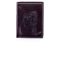 Cedar black leather with round emblem - Wallet
