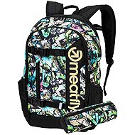 Meatfly Basejumper backpack in green graffiti - School Backpack