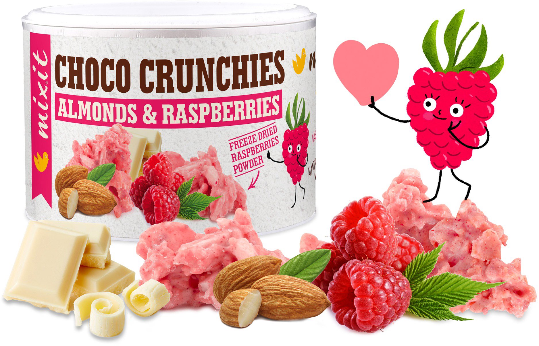 Mixit crunchies - Raspberry chocolate crumble with almonds, 140 g - Dried Fruit
