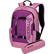 Meatfly Basejumper backpack, Dusty Rose / Plum, 22 L + free pencil case - City Backpack
