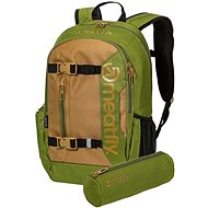 Meatfly Basejumper backpack, Forest Green / Brown, 22 L + free pencil case - City Backpack