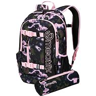 Meatfly Basejumper backpack, Storm Camo Pink, 22 L + free pencil case - City Backpack