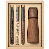 . pepper field Brown wooden grinder with set of tubes with Kampot pepper 3 × 10 g - Gift Set