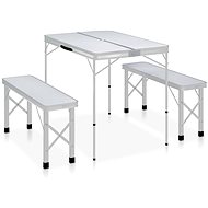 Folding camping table with 2 benches aluminium white - Camping Set
