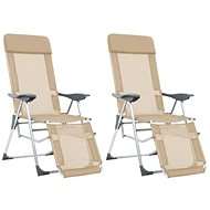 Folding camping chairs with footrest 2 pcs aluminium cream - Camping Chair