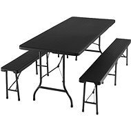 Kempingová súprava stola a lavice skladacia čierna – ratanový vzhľad - Kempingová súprava