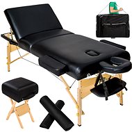 Folding wooden massage lounger 3 zones with rolls black - Massage Table