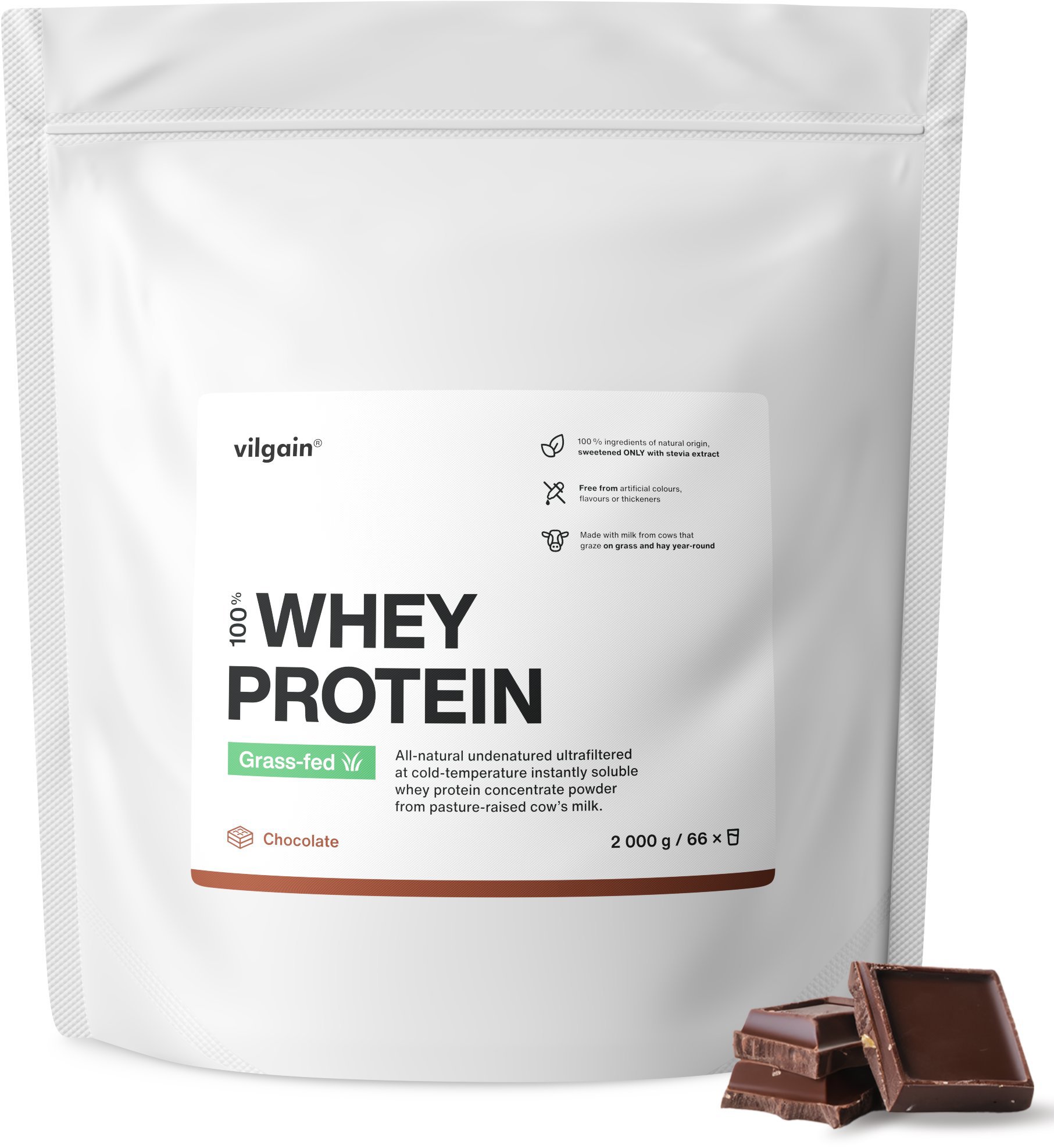 Vilgain Grass-Fed Whey Protein 2000 g Chocolate - Protein