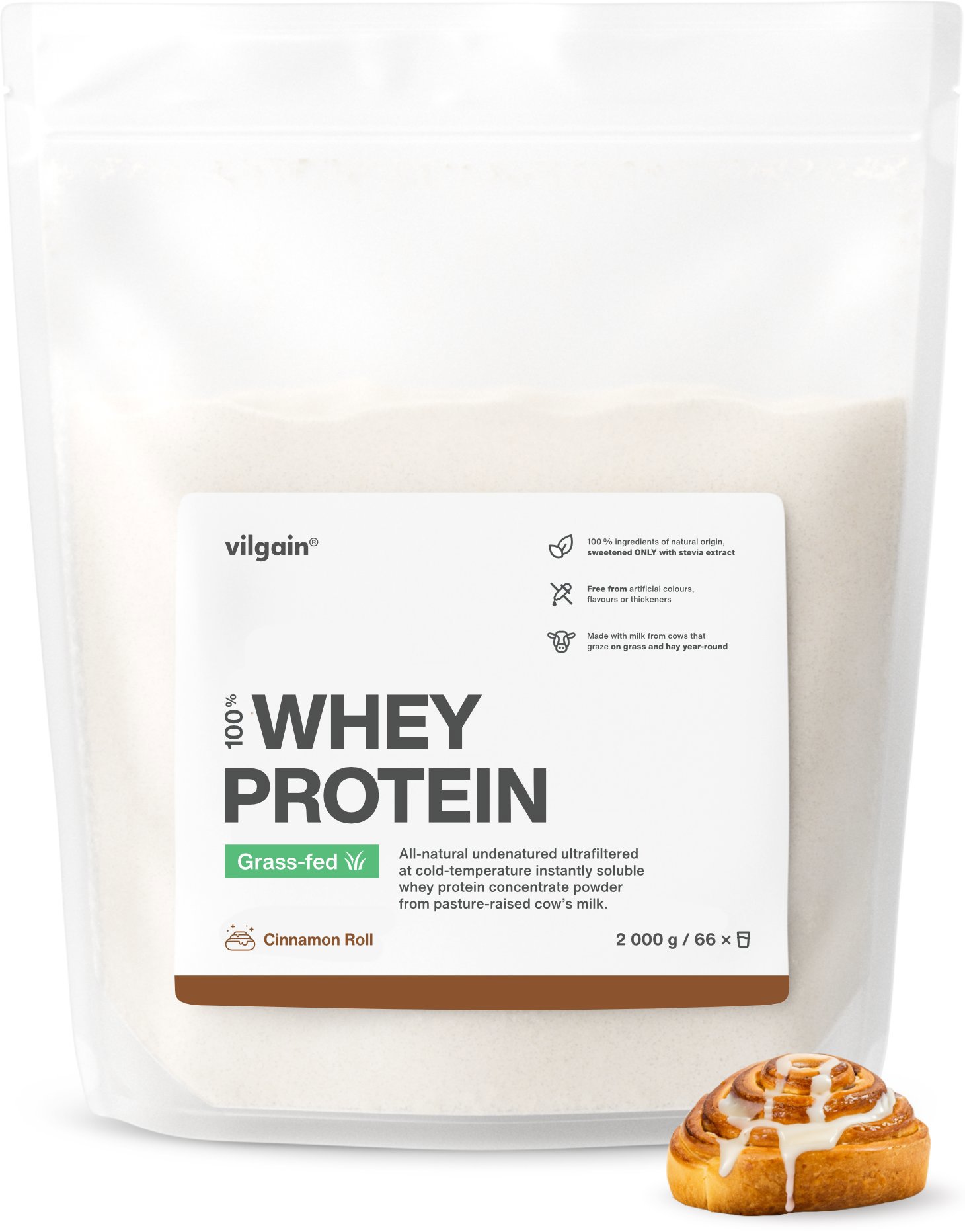 Vilgain Grass-Fed Whey Protein 2000 g Cinnamon Roll - Protein