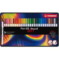 STABILO Pen 68 brush with flexible brush tip, metal case 30 colours - Felt Tip Pens
