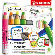 STABILO MARKdry Neon dry, for whiteboard and flipchart, neon colours - set of 4 with pencil sharpene - Markers