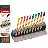 STABILO point 88 Click Set desk stand and pencil case in one - set of 10 markers - Fineliner Pens