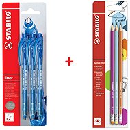 STABILO ballpoint pens liner, blue, 3 pcs + pencils pencil 160, 3 pcs - Writing Set