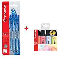 STABILO ballpoint pens liner, blue, 3 pcs + BOSS ORIGINAL highlighters, 4 pcs - Writing Set
