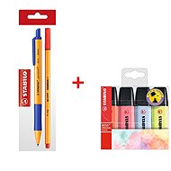 STABILO ballpoint pen pointball, blue + liner point 88, red + BOSS ORIGINAL highlighters, 4 pcs - Writing Set
