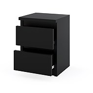 Stiv Bedside Table Black 30cm, 2 Drawers - Night Stand