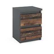 Stiv Vintage Bedside Table Grey 30 cm, 2 Drawers - Night Stand