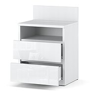 Stiv Bedside Table White Gloss 40cm, 2 Drawers - Night Stand