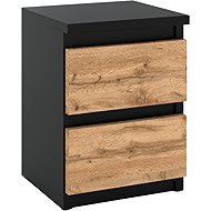 Stiv Bedside Table Black Wotan Oak 30cm 2 Drawers - Night Stand