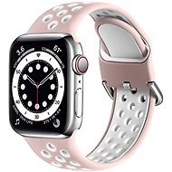 Strapido dvojfarebný perforovaný s prackou na Apple Watch 42/44/45 mm, Ružovo-biely - Remienok na hodinky