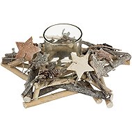 ATMOSPHERA Star-shaped Decoration with 1 White Wooden Tealight Holder - Christmas Candlestick