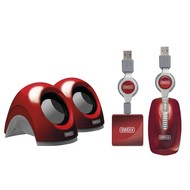 červená, sada repro, myš a USB HUB - Portable Speakers