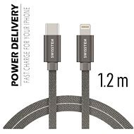 Swissten textilný dátový kábel USB-C/Lightning 2 m strieborný - Dátový kábel