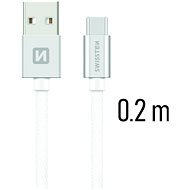 Swissten textil adatkábel USB-C 0,2 m ezüst - Adatkábel
