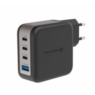 Swissten power adapter GaN 3x USB-C 100W PD + 1x USB-A 18W QC black - Wall Charger