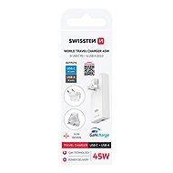Swissten Travel Adapter GaN USB-C + USB-A 45W Interchangeable Fork (US, EU, UK) White - Wall Charger