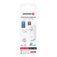 Swissten Travel Adapter GaN USB-C + USB-A 65W Replaceable Fork (US, EU, UK) White - Wall Charger