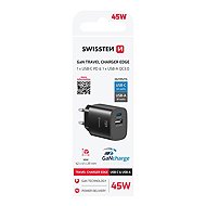 Swissten Edge GaN 1x USB-C PD 45W + 1x USB-A 18W QC Schwarz - Netzladegerät