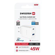 Swissten GaN 1x USB-C 45W PD + 1x USB-A 18W QC Bílý - Wall Charger