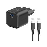 Swissten Power Adapter GaN 1x USB-C 20W Power Delivery + USB-C/USB-C Data Cable 1.2m Black - Wall Charger