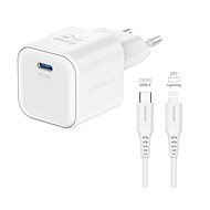 Swissten Power Adapter GaN 1x USB-C 20W Power Delivery + USB-C/Lightning Data Cable 1.2m White - Wall Charger