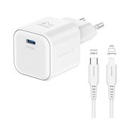 Swissten GaN Network Adapter 1x USB-C 35W Power Delivery + USB-C/Lightning Data Cable 1.2m White - Wall Charger