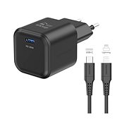 Swissten GaN Network Adapter 1x USB-C 35W Power Delivery + USB-C/Lightning Data Cable 1.2m Black - Wall Charger
