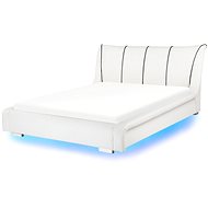 BELIANI postel s LED NANTES 140 × 200 cm, kožená, bílá - Postel