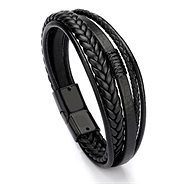 Leather bracelet 23cm black - Bracelet