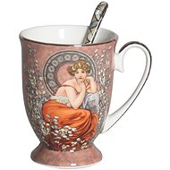 Home Elements Porcelain mug 280 ml, with spoon, Mucha dark - Mug