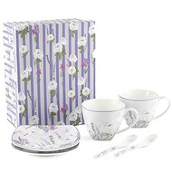 Home Elements Set of two cups 250 ml, with saucers and spoons, Lavender - Set of Cups
