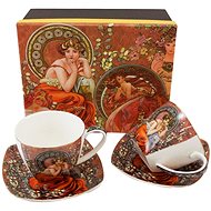 Home Elements Set of two cups 250 ml, with saucers and spoons, Mucha dark - Set of Cups