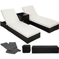 TECTAKE Garden deckchair with table and tarpaulin, black - 2pcs in package - Garden Lounger