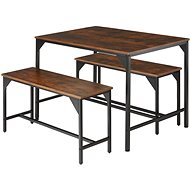 Sestava stolu a laviček Bolton 2+1 Industrial tmavé dřevo - Dining Set