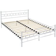 Metal double bed including slatted grating - 200 × 140 cm, white - Bed