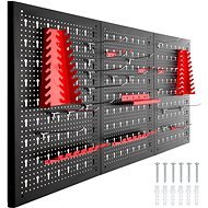 Tectake Děrovaná stěna s 25 háčky a držáky 120×2×60cm, černá/červená - Organizér na nářadí