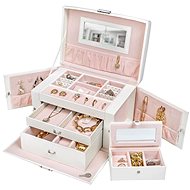 Tectake Large jewellery box with key mirror - white - Jewellery Box