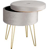 Ava upholstered stool, velvet look with storage space, light grey - Ottoman