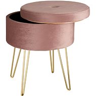 Ava upholstered stool, velvet look with storage space, pink - Ottoman