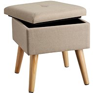 Elva upholstered stool, linen look with storage space, sand - Ottoman